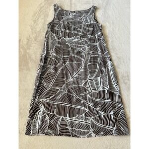 Hilo Hattie Hawaiian Maxi Dress Brown Palm Leaf Sleeveless Casual Size L